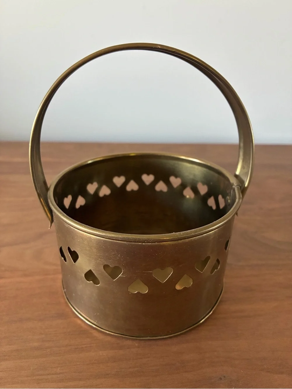 Vintage Hosley Brass Heart Cutout Basket | Cottagecore Decor | Rustic Farmhouse